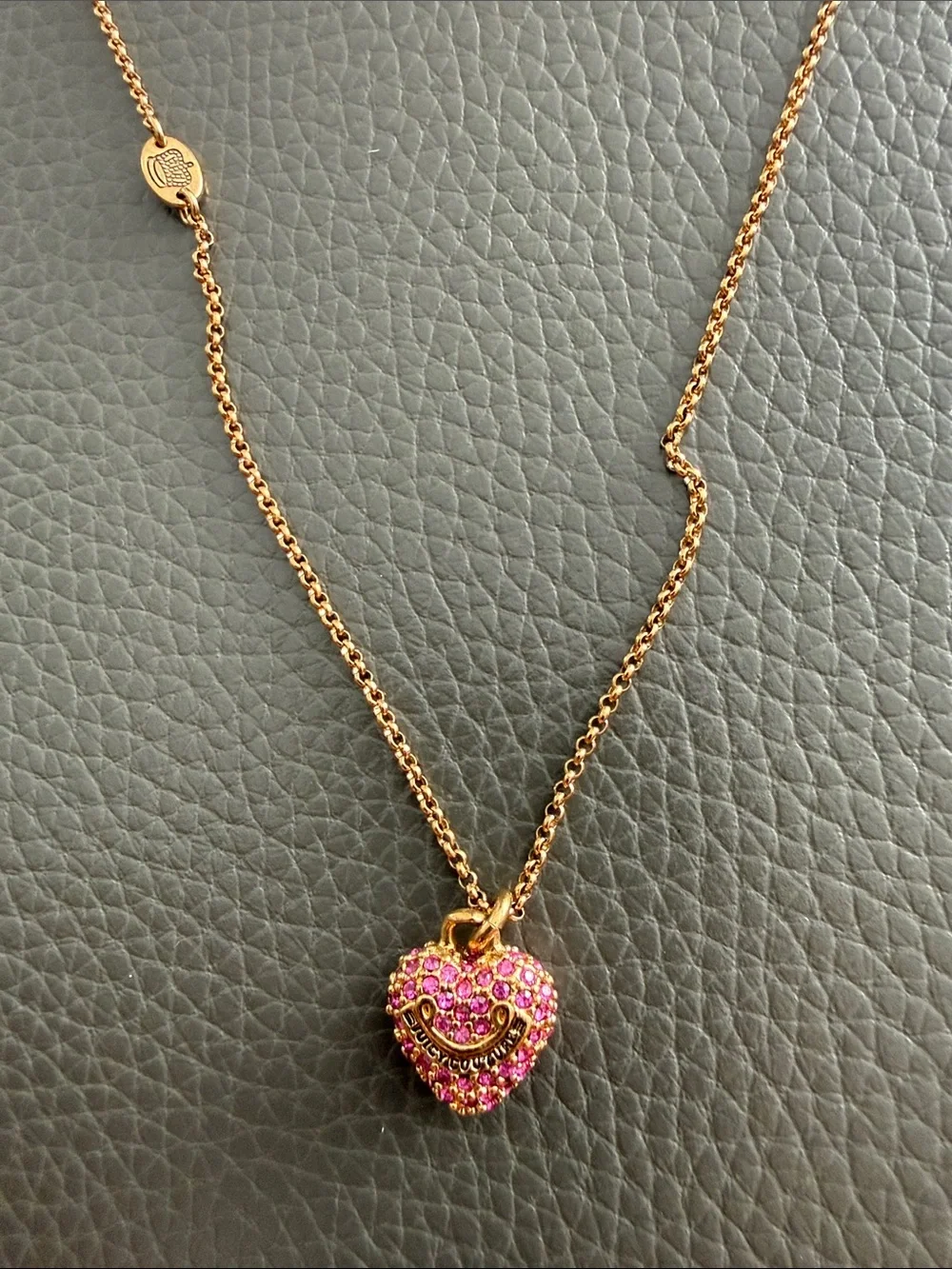 Juicy Couture Rose Gold Tone Necklace with Pink Crystal Heart Pendant